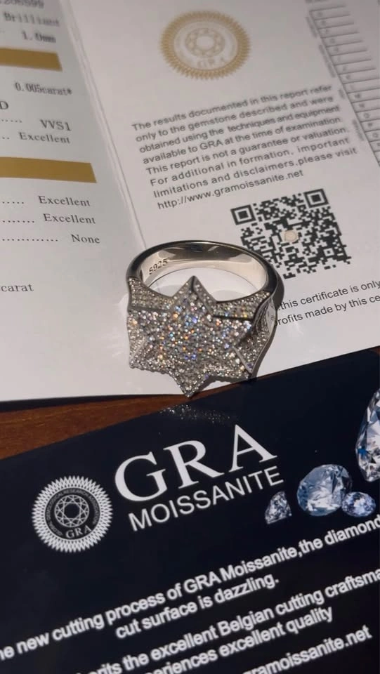 VVS1 Moissanite Star Ring Size 10 – S925 Silver - photo 2