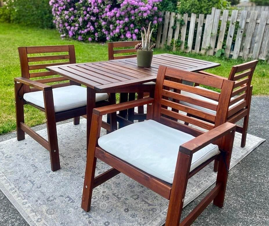 IKEA APPLARÖ Patio Set – 4 Armchairs + Gateleg Table + Cushions