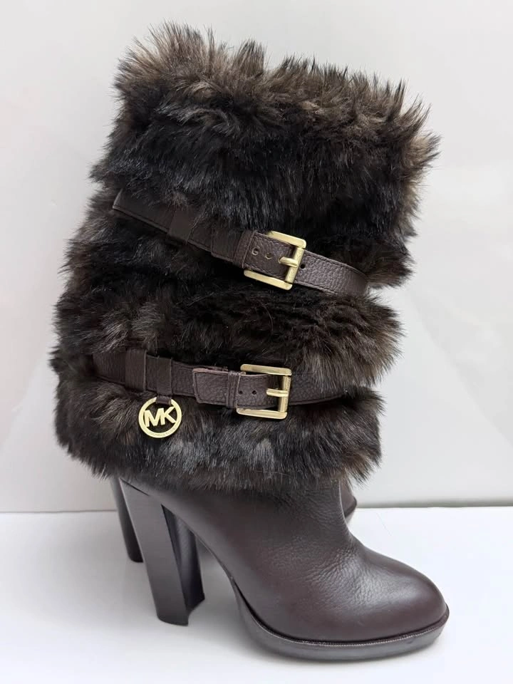 MK Brown Leather & Faux Fur Heeled Boots - Size 7 - photo 5