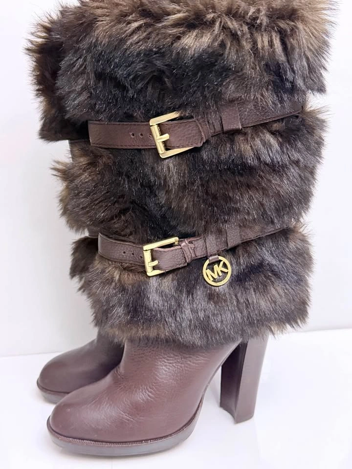 MK Brown Leather & Faux Fur Heeled Boots - Size 7 - photo 5