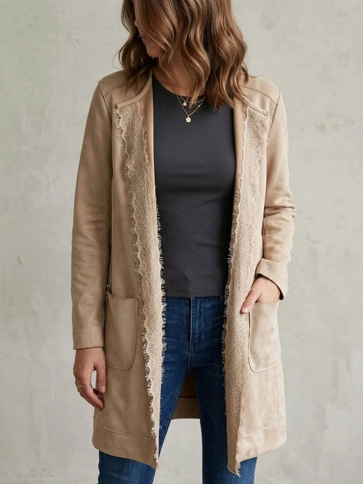 Catherine Malandrino Faux Suede Lace Longline Coat Medium