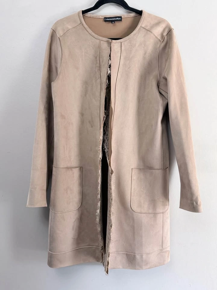 Catherine Malandrino Faux Suede Lace Longline Coat Medium - photo 2