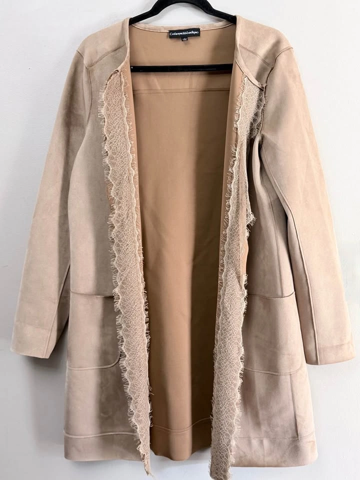 Catherine Malandrino Faux Suede Lace Longline Coat Medium - photo 3