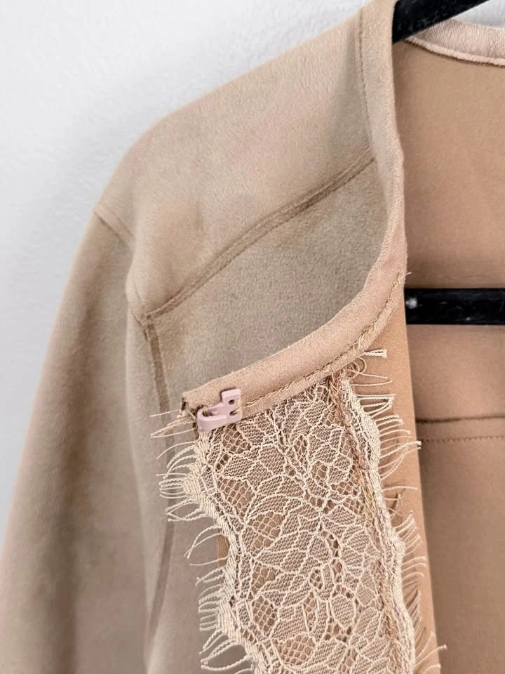 Catherine Malandrino Faux Suede Lace Longline Coat Medium - photo 5