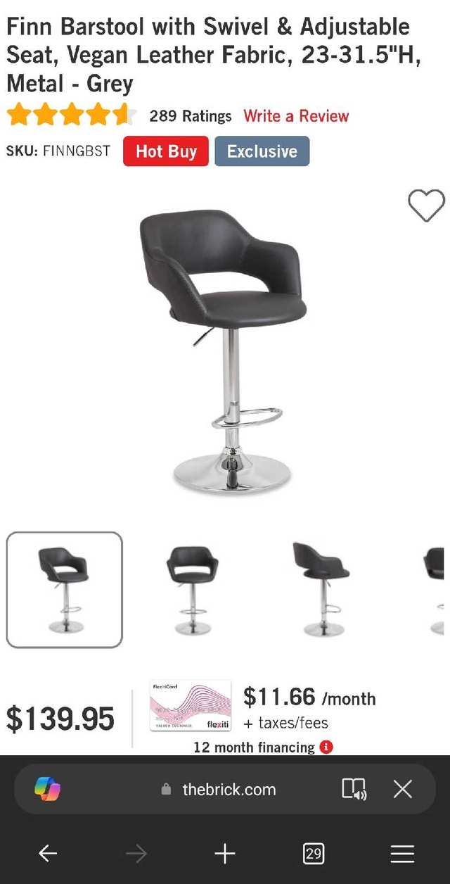 Brick "Fin" Adjustable Barstool - Grey - photo 4