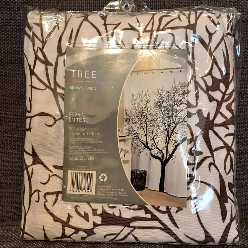 Fabric Shower Curtain - Brown Tree Design