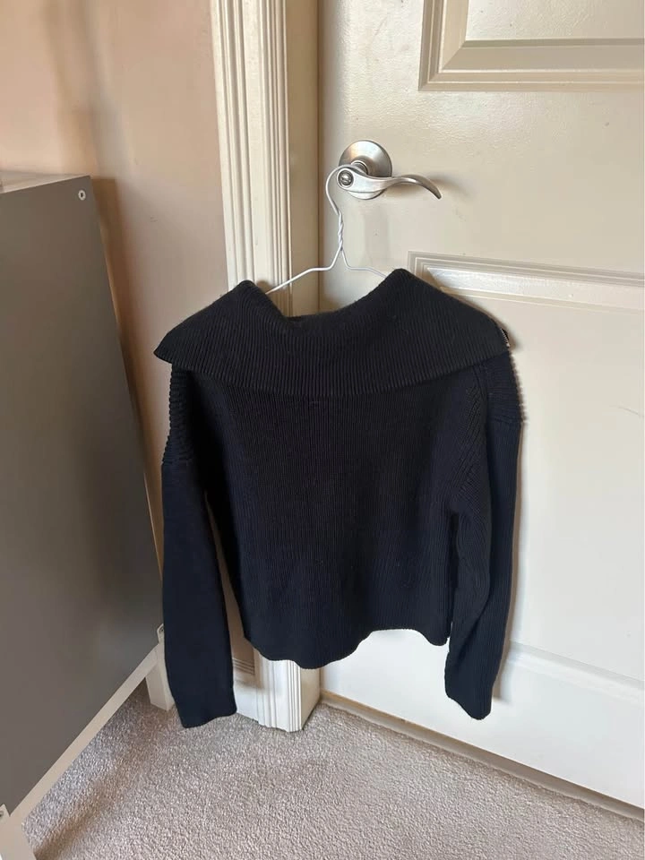Forever 21 Black Ribbed Knit Half-Zip Sweater M - photo 2