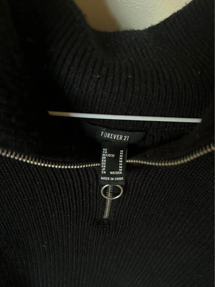 Forever 21 Black Ribbed Knit Half-Zip Sweater M - photo 3
