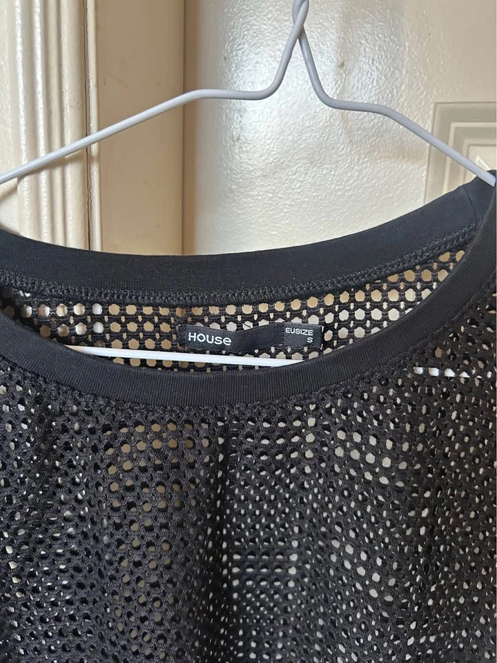 HOUSE Black Mesh Long Sleeve Crop Top S - photo 2