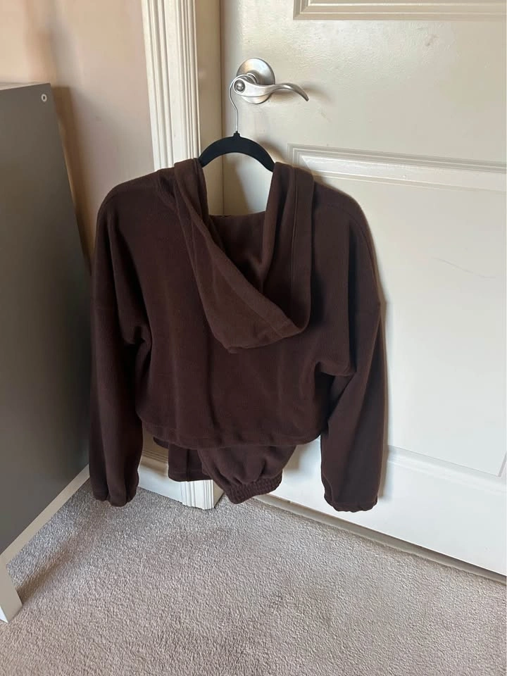 Brown Fleece Hoodie Wide Leg Pants Tracksuit Set - photo 2