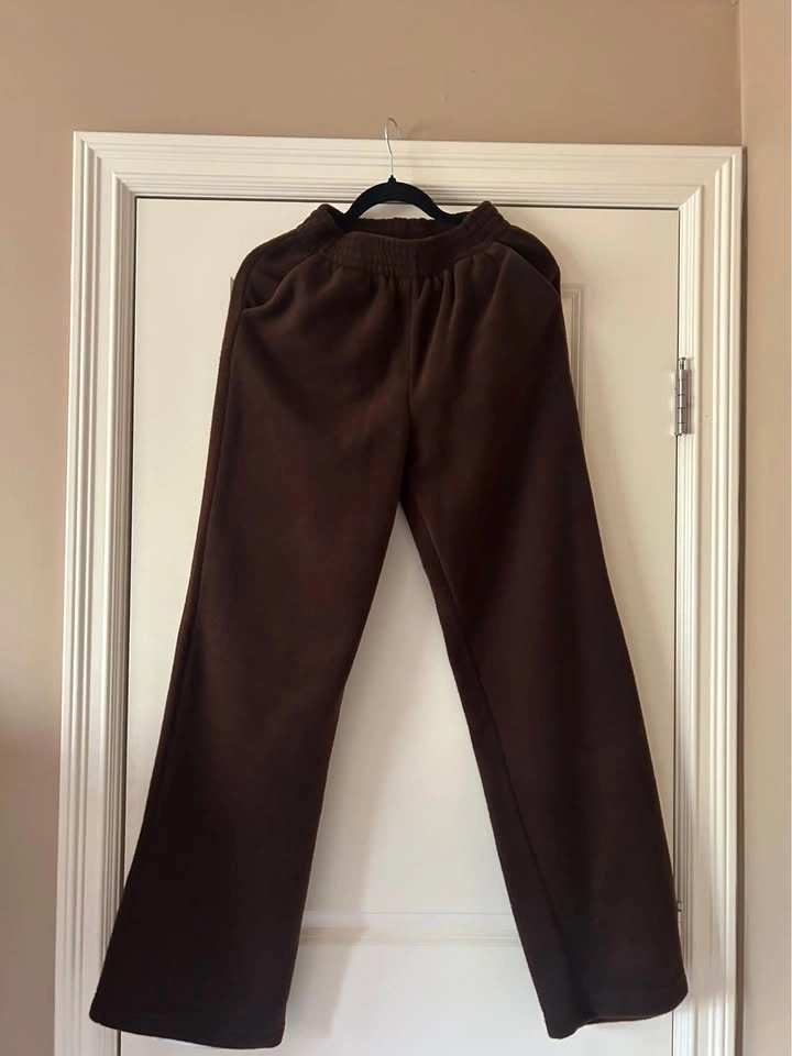 Brown Fleece Hoodie Wide Leg Pants Tracksuit Set - photo 3