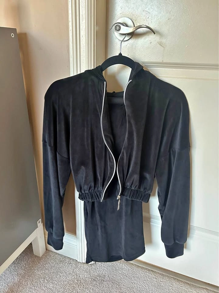Black Velour Tracksuit Set