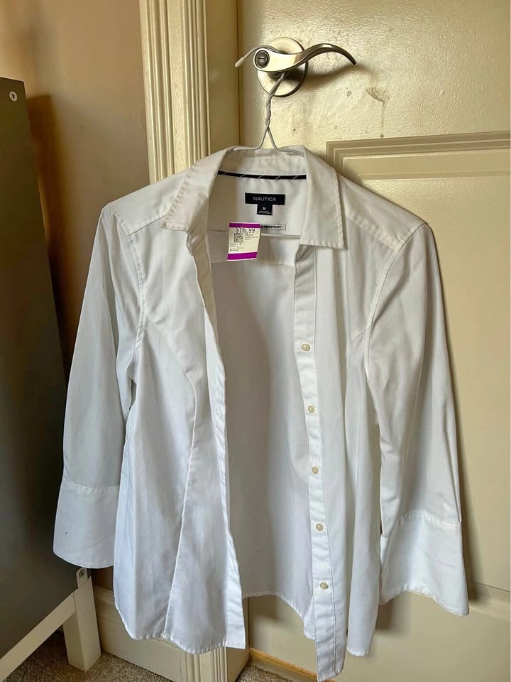 Nautica White Long Sleeve Button Up Shirt M