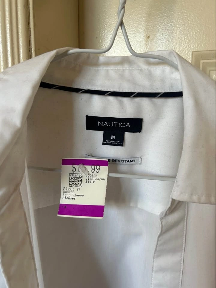 Nautica White Long Sleeve Button Up Shirt M - photo 2