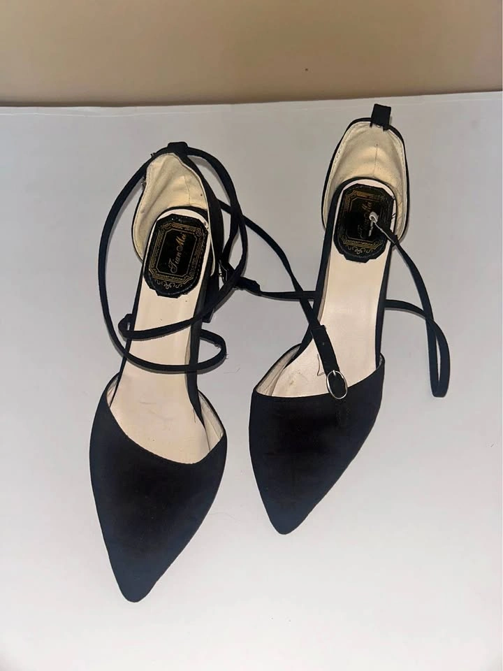 Black Pointed Toe Ankle Strap Heels