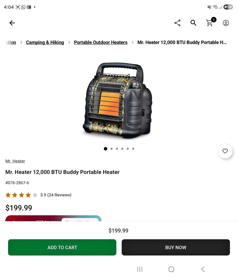 Mr. Heater MH12HB 12,000 BTU Buddy Propane Heater