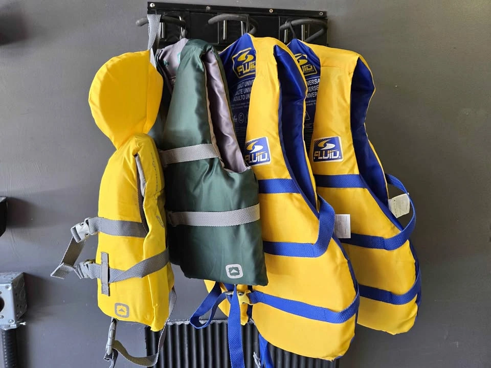 PFD/Life Jackets & Water Shoes - 2 Adult, 1 Youth, 1 Kid