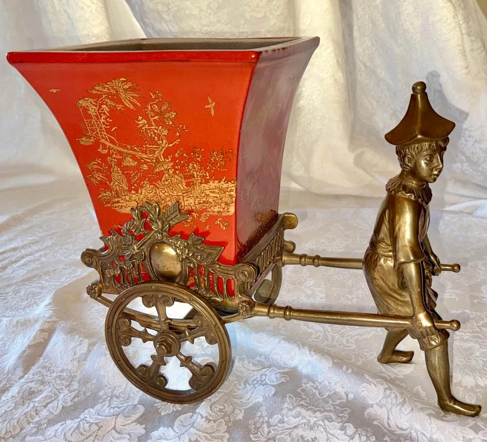 19th Century Chinese Export Ceramic Pot in Bronze Rickshaw - photo 2