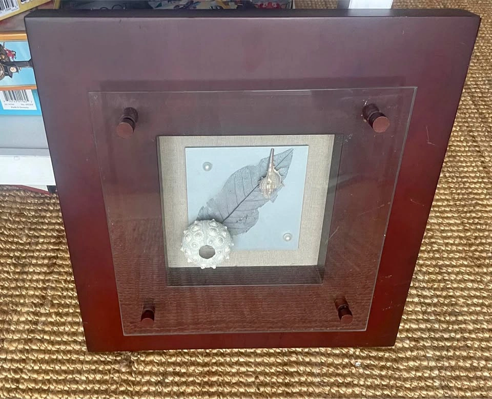 18x18” Coastal Shadow Box Decor with Shells & Leaf