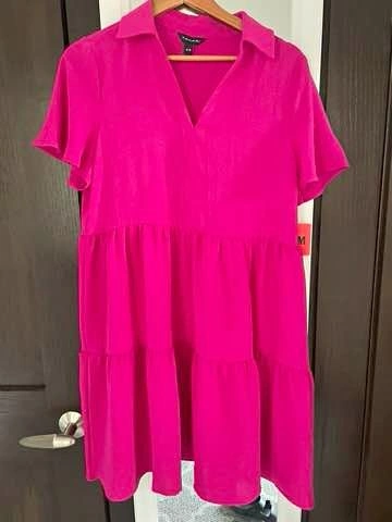 New Tahari Hot Pink Tiered Dress M/M