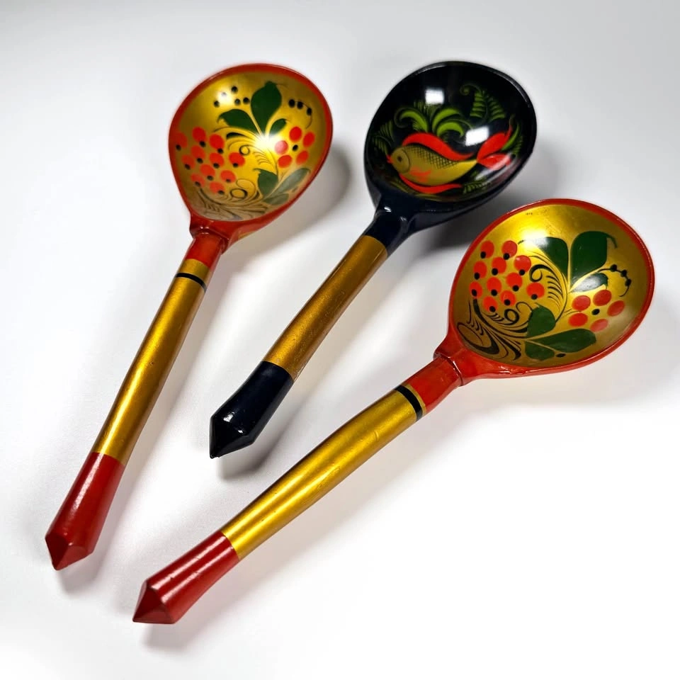 Trio of Russian Khokhloma Spoons