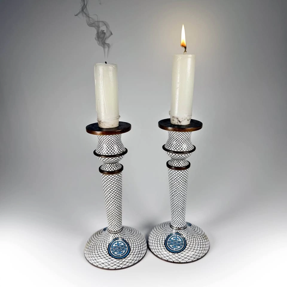 Pair of Vintage Cloisonné Candle Holders