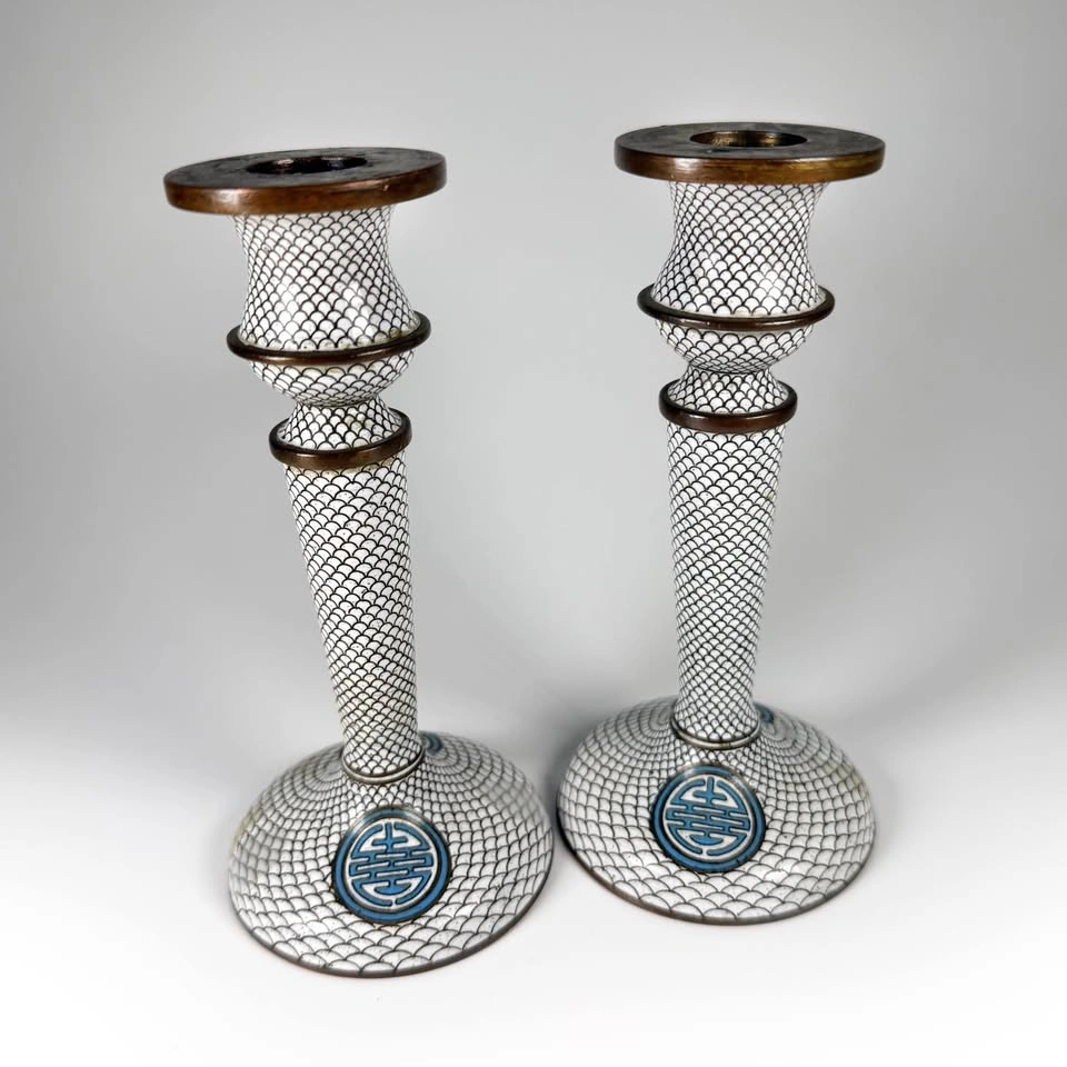 Pair of Vintage Cloisonné Candle Holders - photo 2