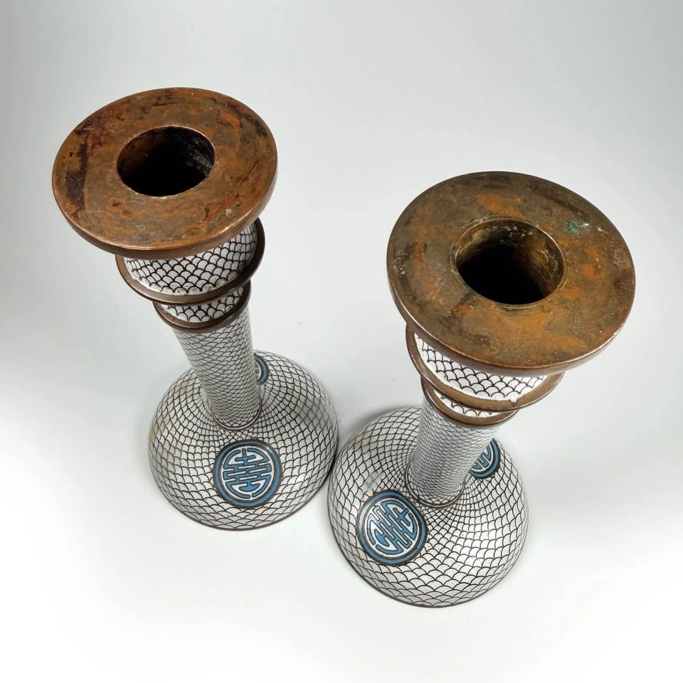 Pair of Vintage Cloisonné Candle Holders - photo 3