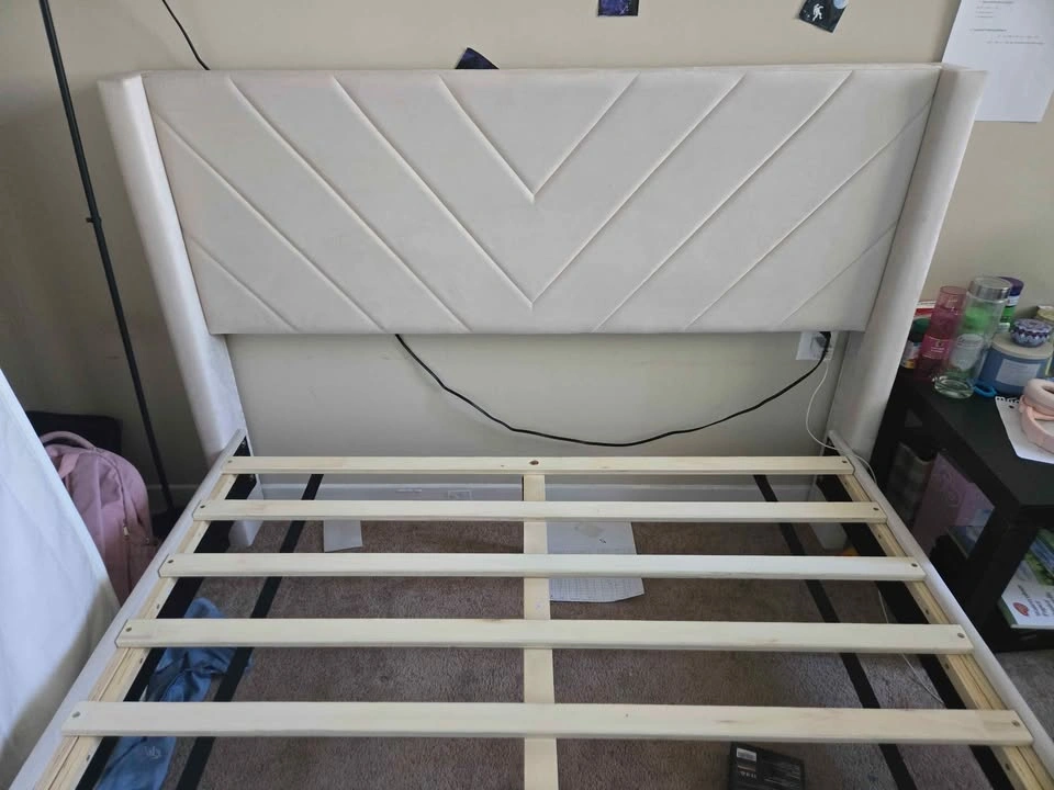 Yaheetech Full Bed Frame w/ Tufted Headboard, Beige + Mattress - photo 2