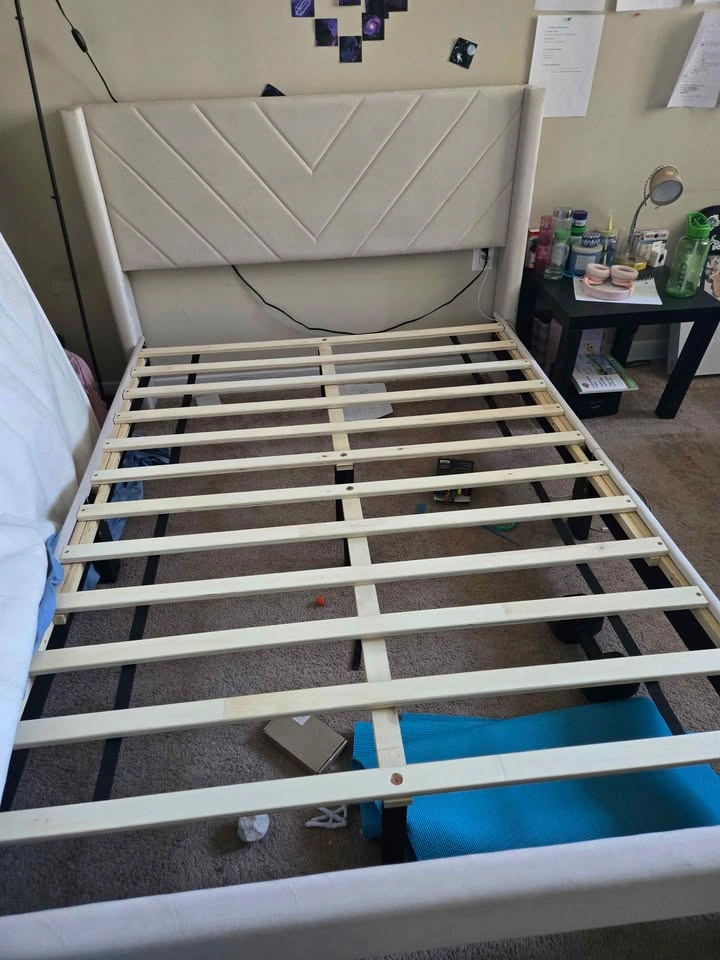 Yaheetech Full Bed Frame w/ Tufted Headboard, Beige + Mattress - photo 3