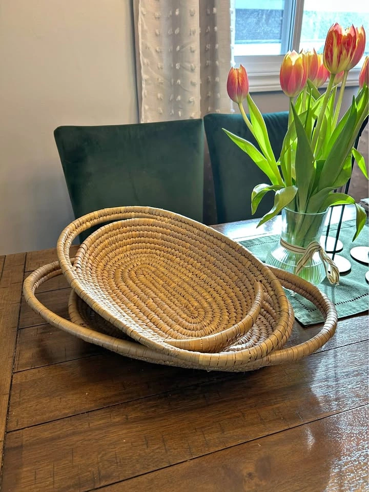 Set of 2 Oval Decorative Woven Trays