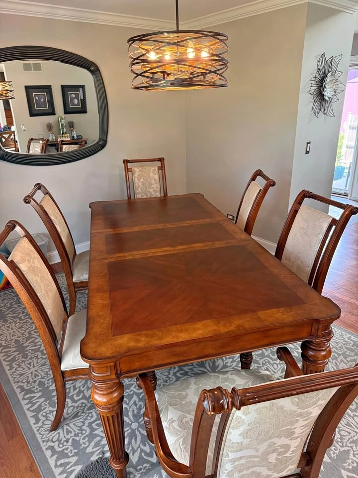 Solid Oak Dining Set with Custom Cover
