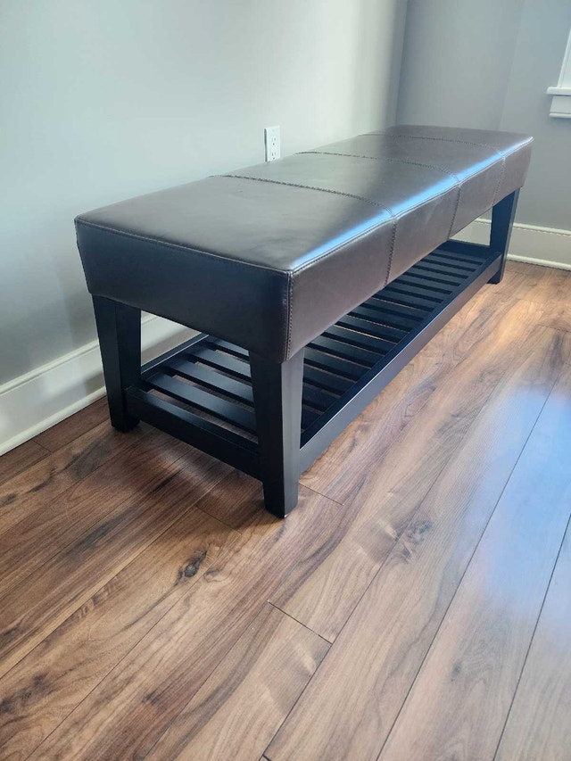 Wooden bench with leather seat - photo 3