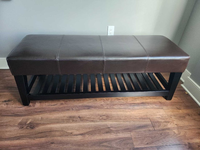Wooden bench with leather seat - photo 4