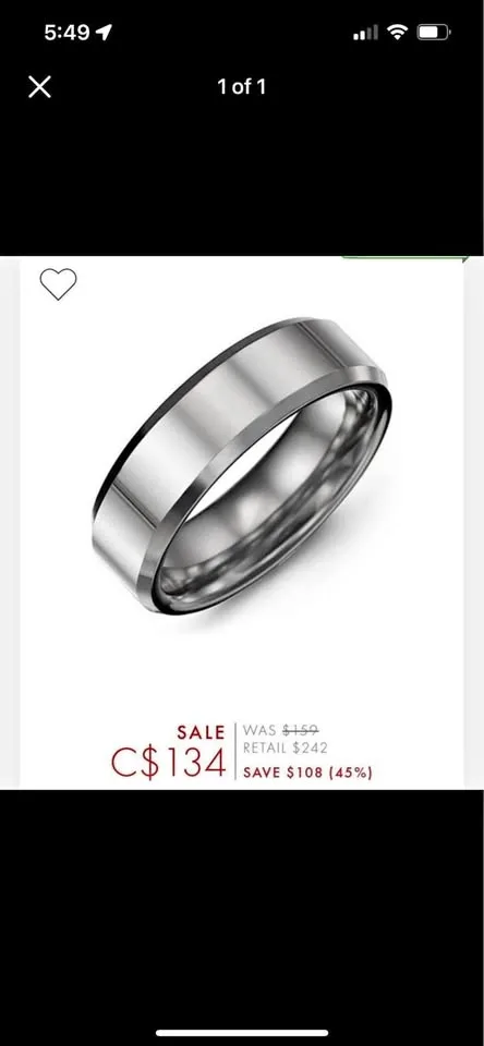 Men’s Size 10 Steel Wedding Band thumbnail