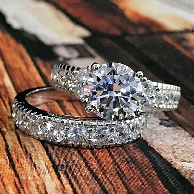 Lab Created Diamond Wedding Engagement Ring Set - photo 3