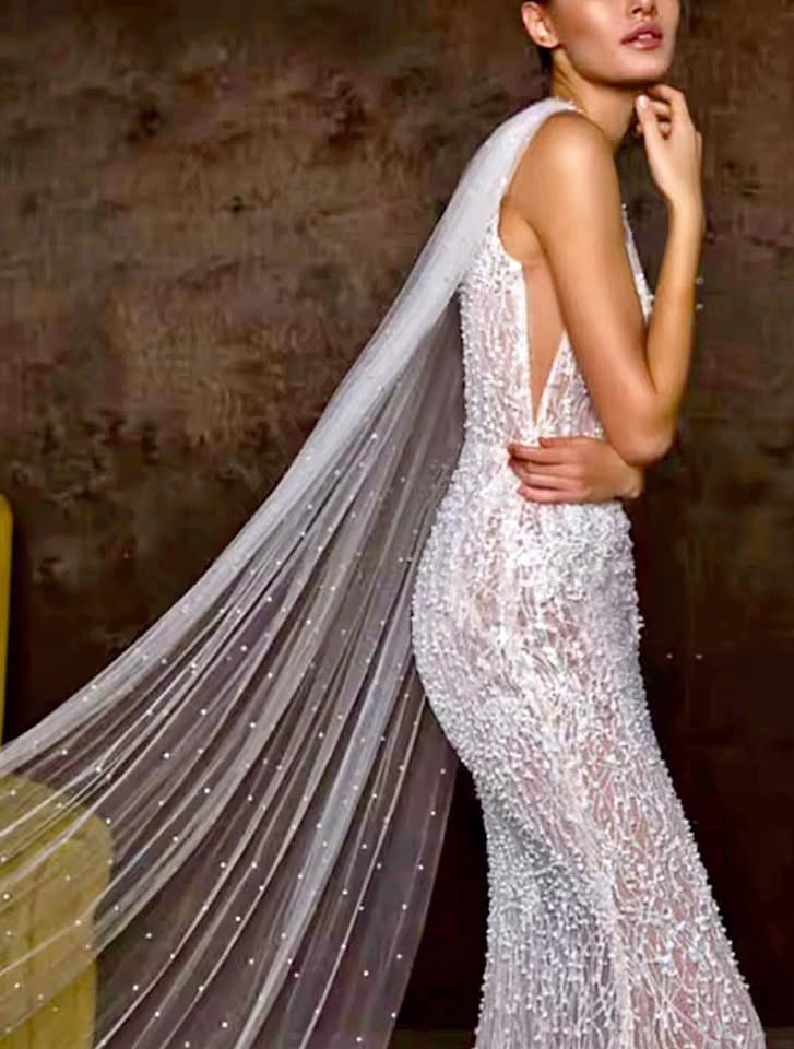 Cathedral Cape Soft White Pearl Veil