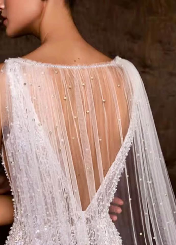 Cathedral Cape Soft White Pearl Veil - photo 2