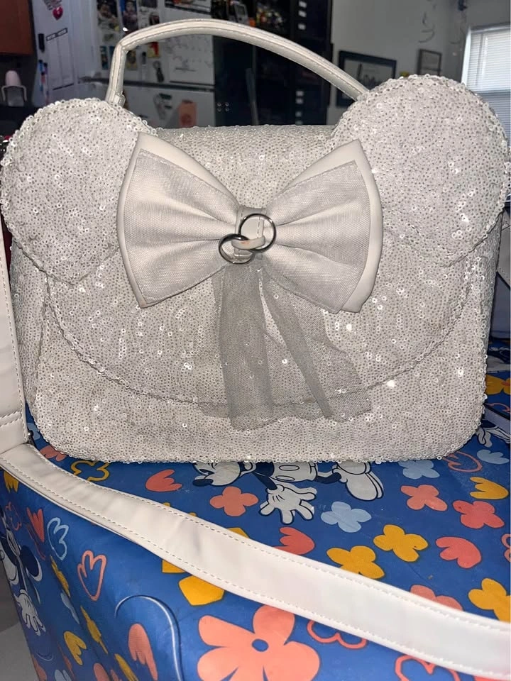 Disney Loungefly White Sequin Mickey Mouse Ears Handbag