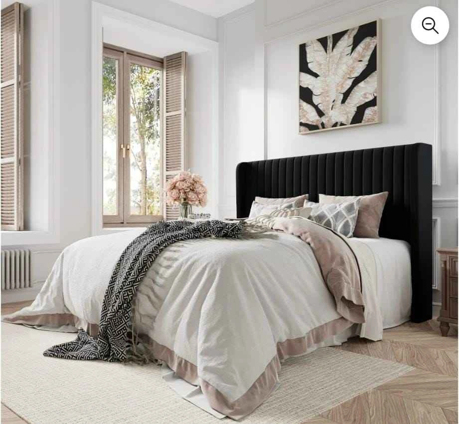 Amolife Full Size Velvet Bed with Wingback Headboard - Black - photo 2