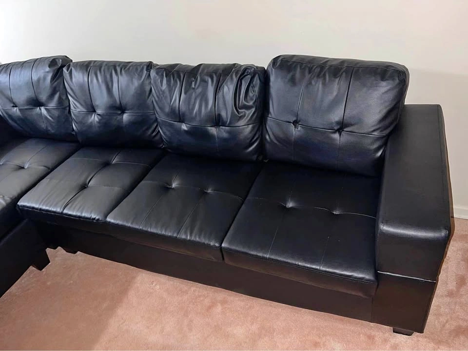 Black Faux Leather Sectional Sofa with Chaise - Easy to Move!