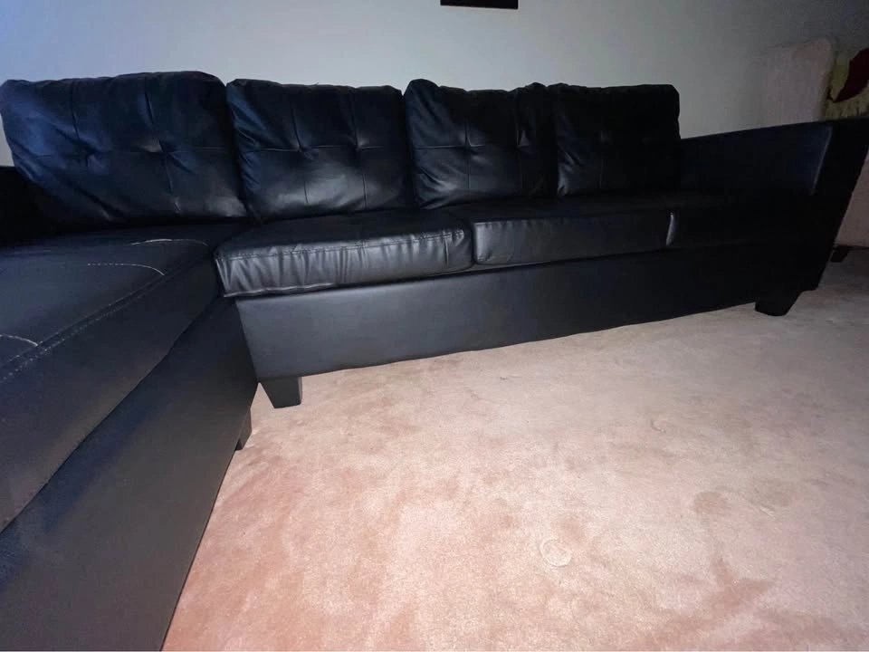 Black Faux Leather Sectional Sofa with Chaise - Easy to Move! - photo 2