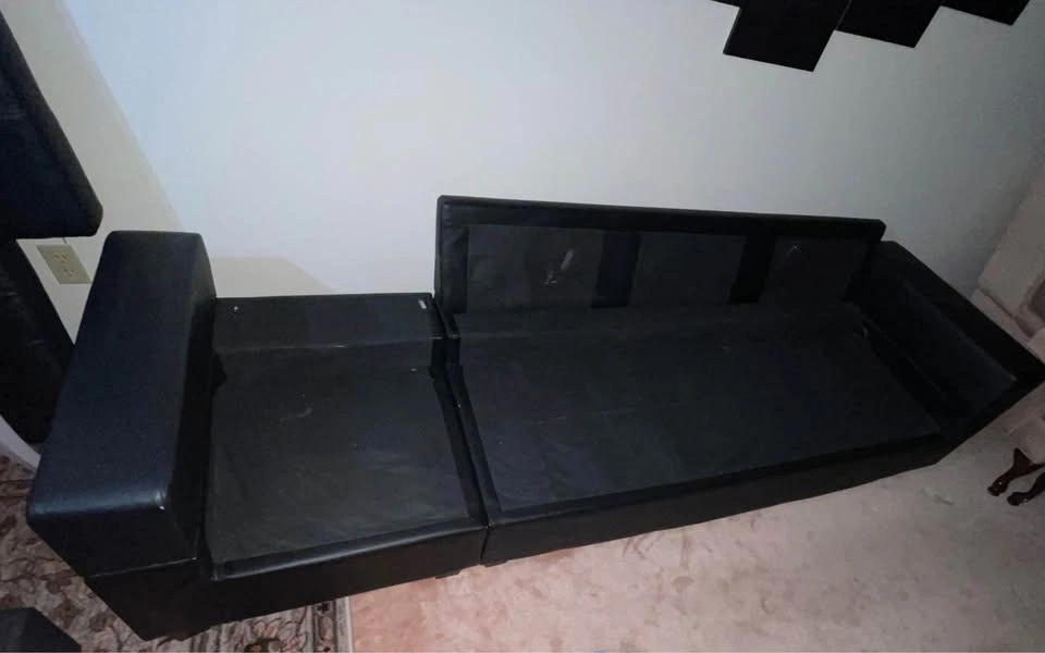 Black Faux Leather Sectional Sofa with Chaise - Easy to Move! - photo 5