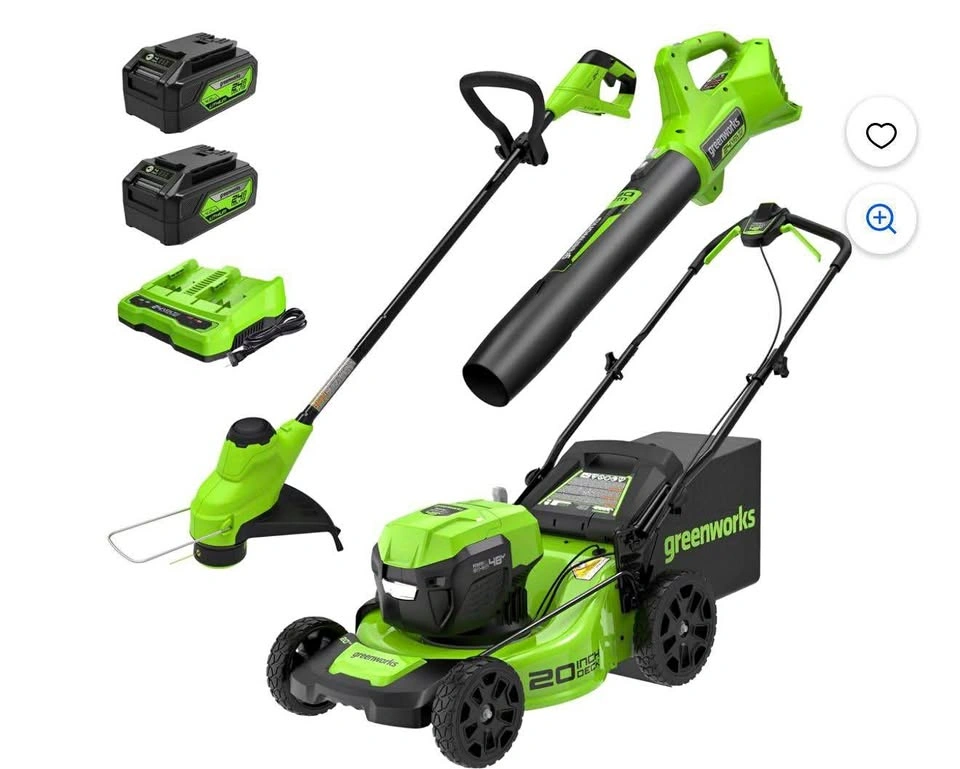 Greenworks 48V Lawn Mower, Trimmer & Blower Combo Kit