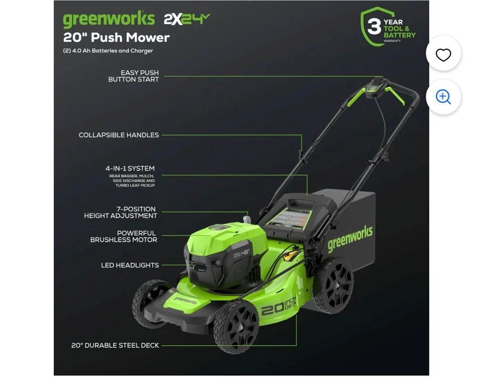 Greenworks 48V Lawn Mower, Trimmer & Blower Combo Kit - photo 2
