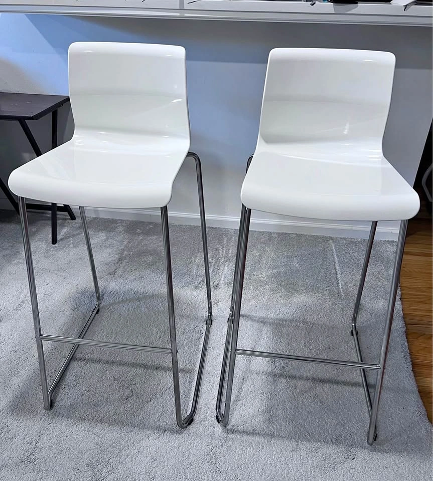 2 Bar Stools - White Chrome plated