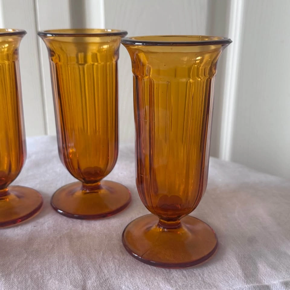Set of 4 Art Deco Pressed Amber Glass Water Glasses - photo 5