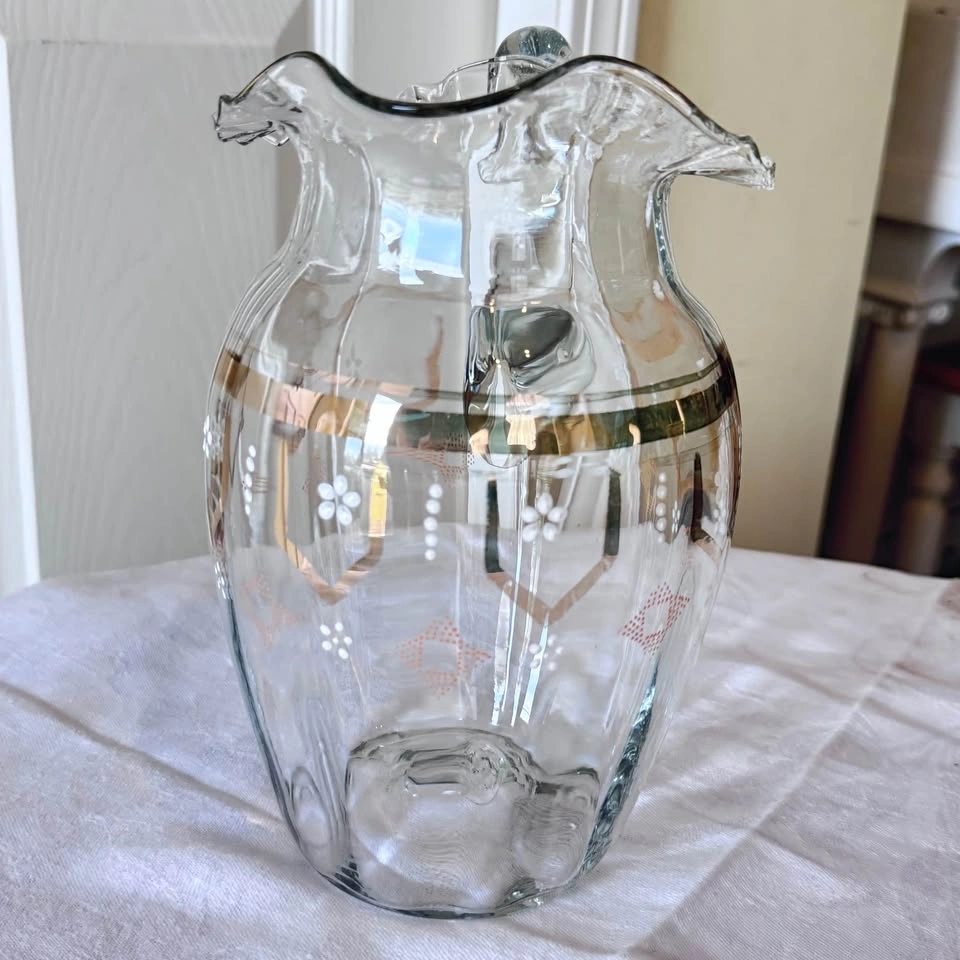 Victorian Hand Blown Hand Painted Enamel Glass Pitcher - photo 2