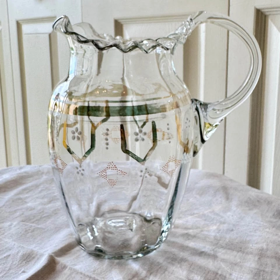 Victorian Hand Blown Hand Painted Enamel Glass Pitcher - photo 3