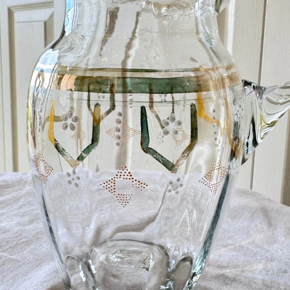 Victorian Hand Blown Hand Painted Enamel Glass Pitcher - photo 4